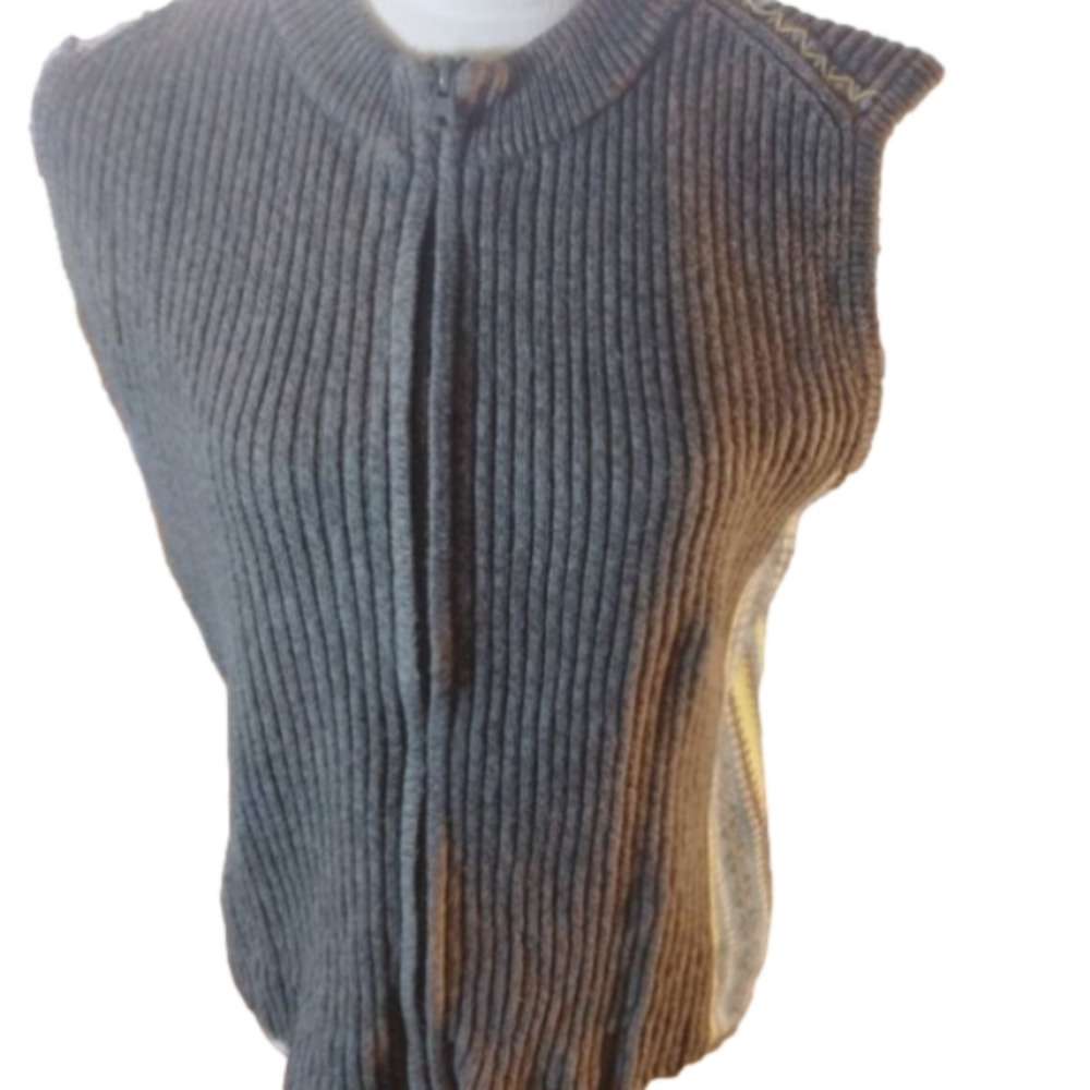 Vintage Zip Front Sleeveless Sweater/Vest with Pattern Details Size Small - Picture 4 of 9